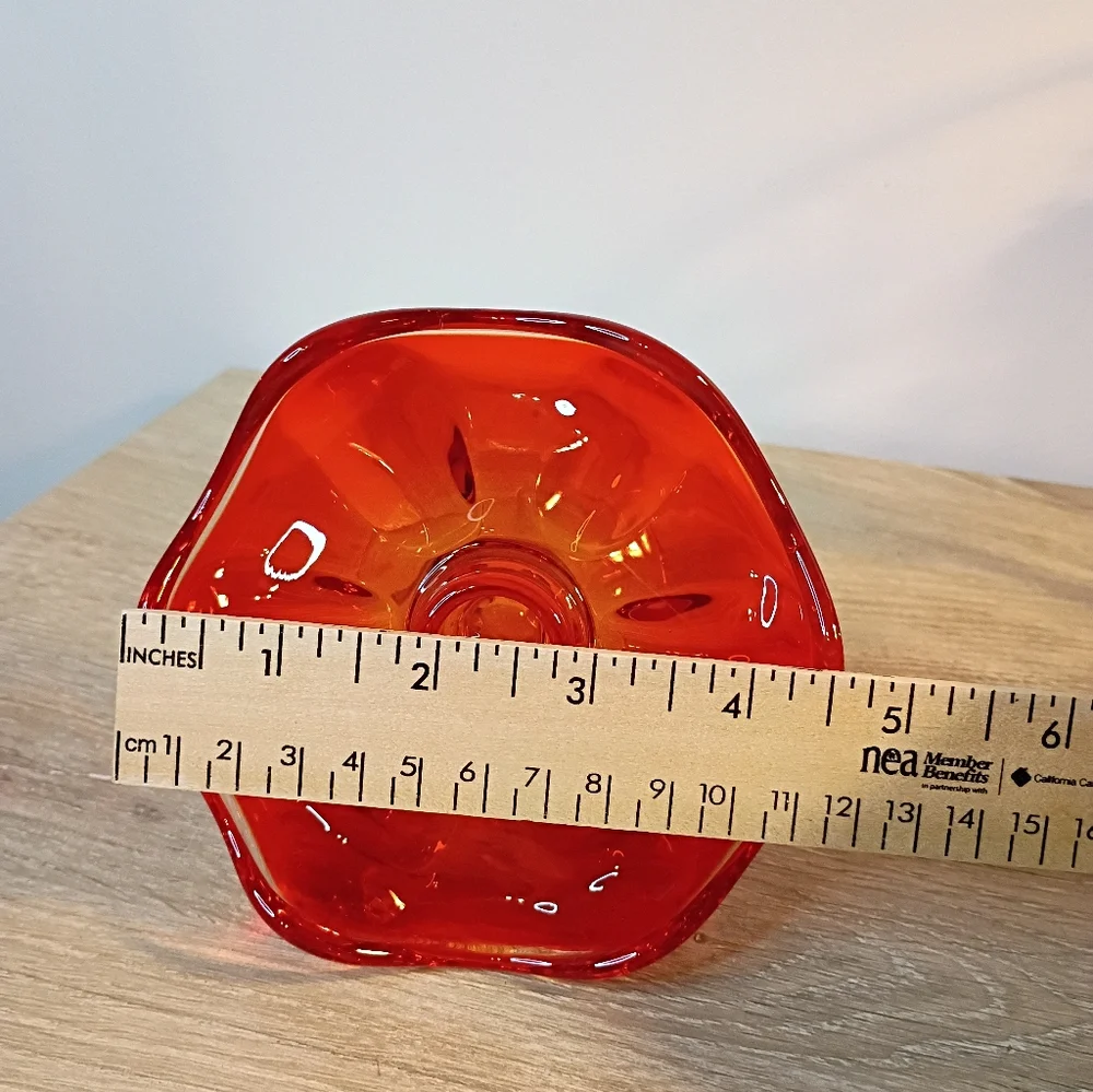 Vintage Viking Glass 6 Petal Amberina Single Candle Holder